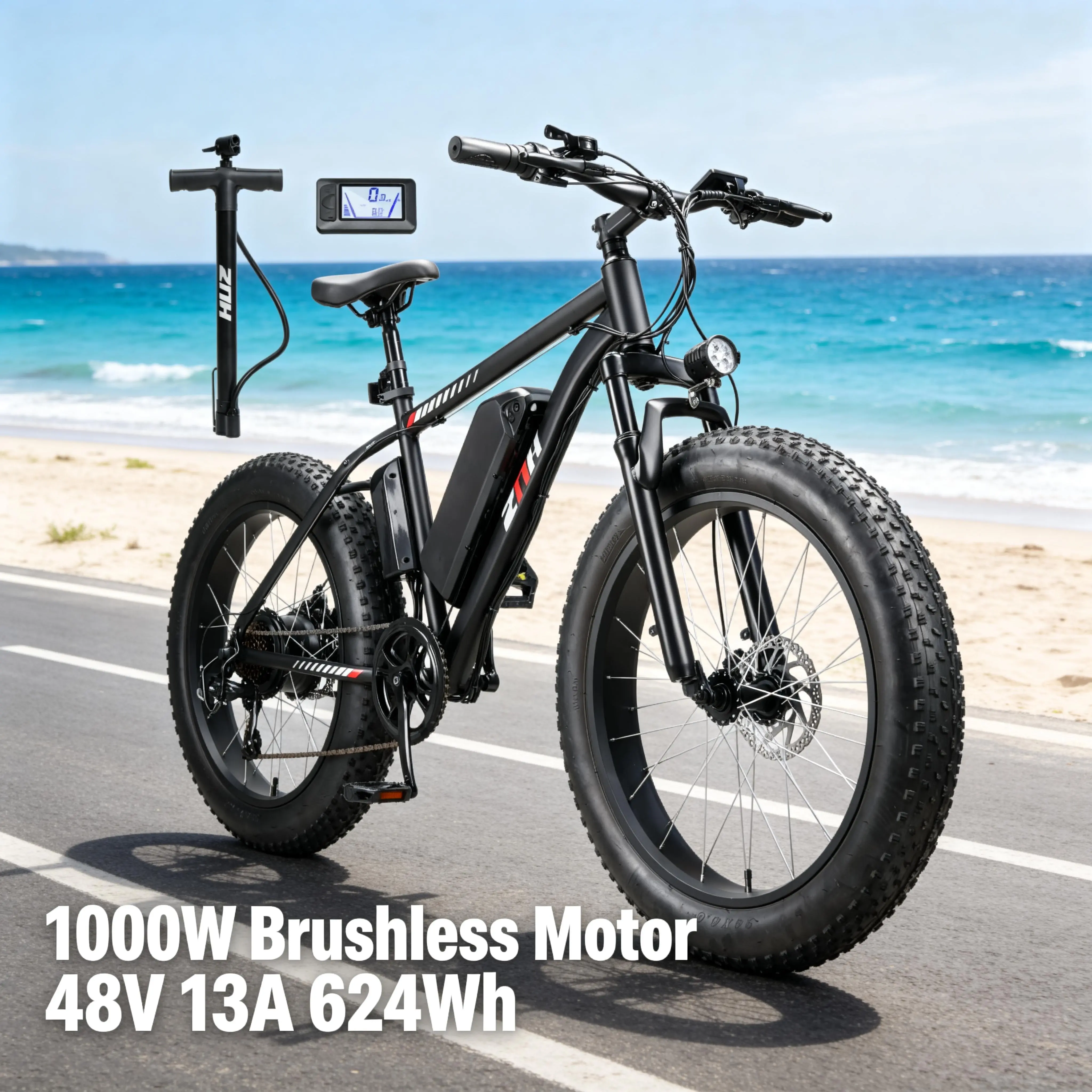 ZNH-18 1000W Fat Tire E-bike for Adults - 48V 13Ah Removable Bat, 26"x4.0" Tires, 80 Mi Range, 7-Speed, Hydraulic Shock, LCD Display, UL Certified for E-Biking, 48V 13Ah Bat, 1000 W & Above, Up To 80 Miles