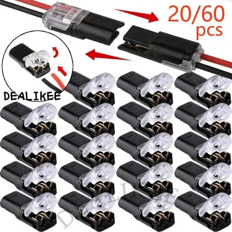 Quick Connect Wire Connectors 2 Pin Tool-Free Solderless Electrical Terminal Blocks for 18-22 AWG – Secure, Reusable & Reliable Splice for Automotive, Lighting & Home Wiring