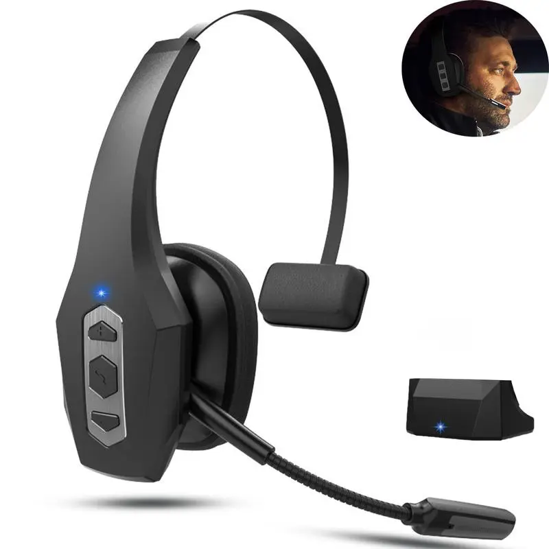 Trucker Bluetooth Headset Wireless with Mic Dual Noise Cancelling Microphone PC for Cell Phones Computer Audio Headphone Dual-Mic high quality eradphone travel work laptop pc cellphone gear Button Electronic Earbuds ipx5 waterproof audio earbuds portable