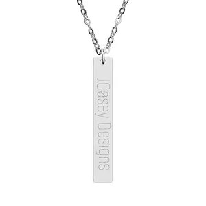 Engraved Vertical Bar Necklace — Personalized Morse Code Pendant