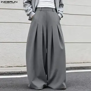 INCERUN Men's Old Money Pleated Wide-Leg Formal Pants - Fashion Menswear with Avant-Garde Look, Loose-Fit Trousers