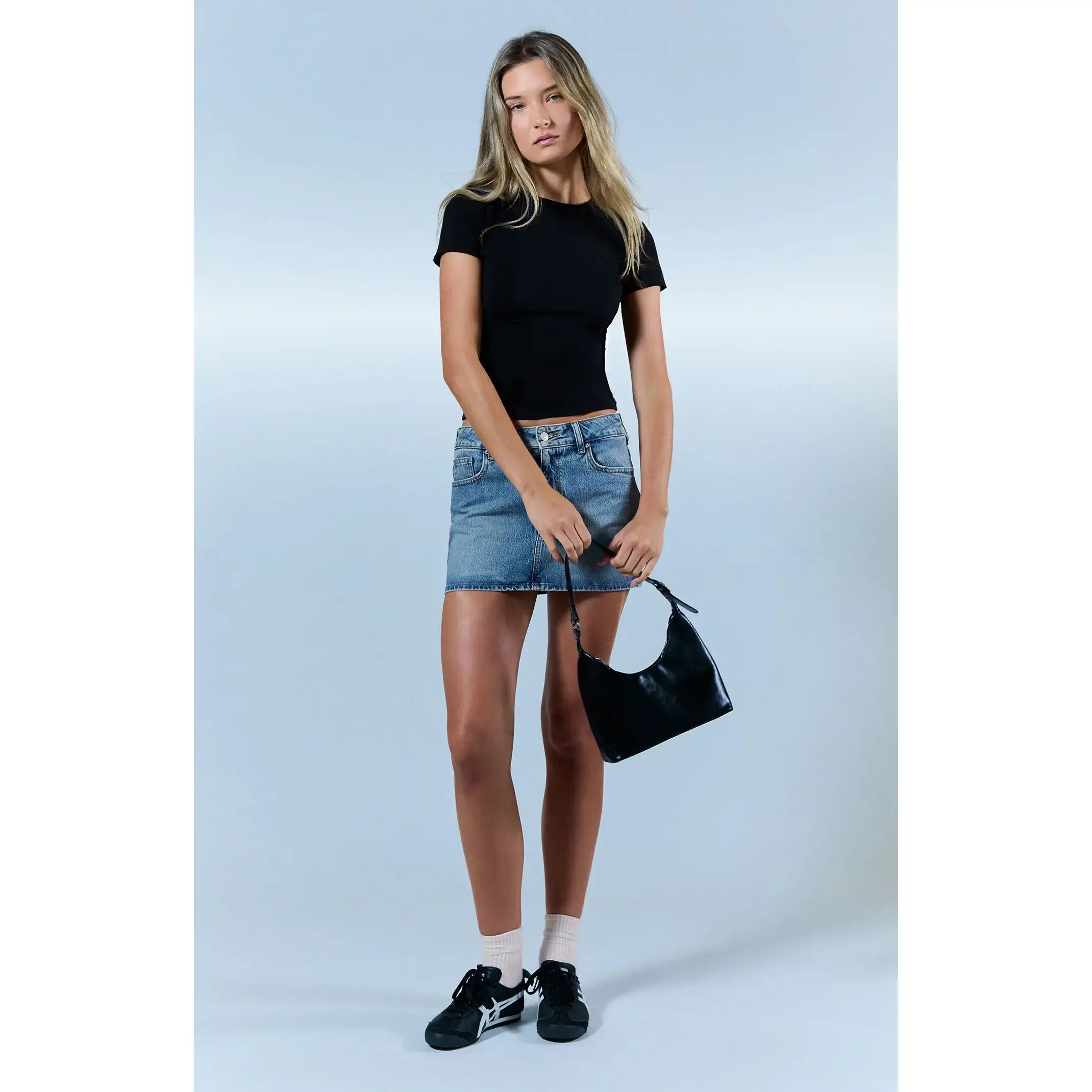 Pacsun Women's Bella Stretch Medium Indigo Mid Rise Jean Mini Skirt - Multicolor