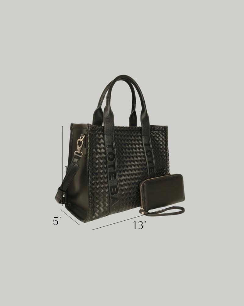 Woven Quilted Tote & Wallet Set - Stylish Square Women's Bag Combo, Spacious & Trendy for Daily Use Weave Style