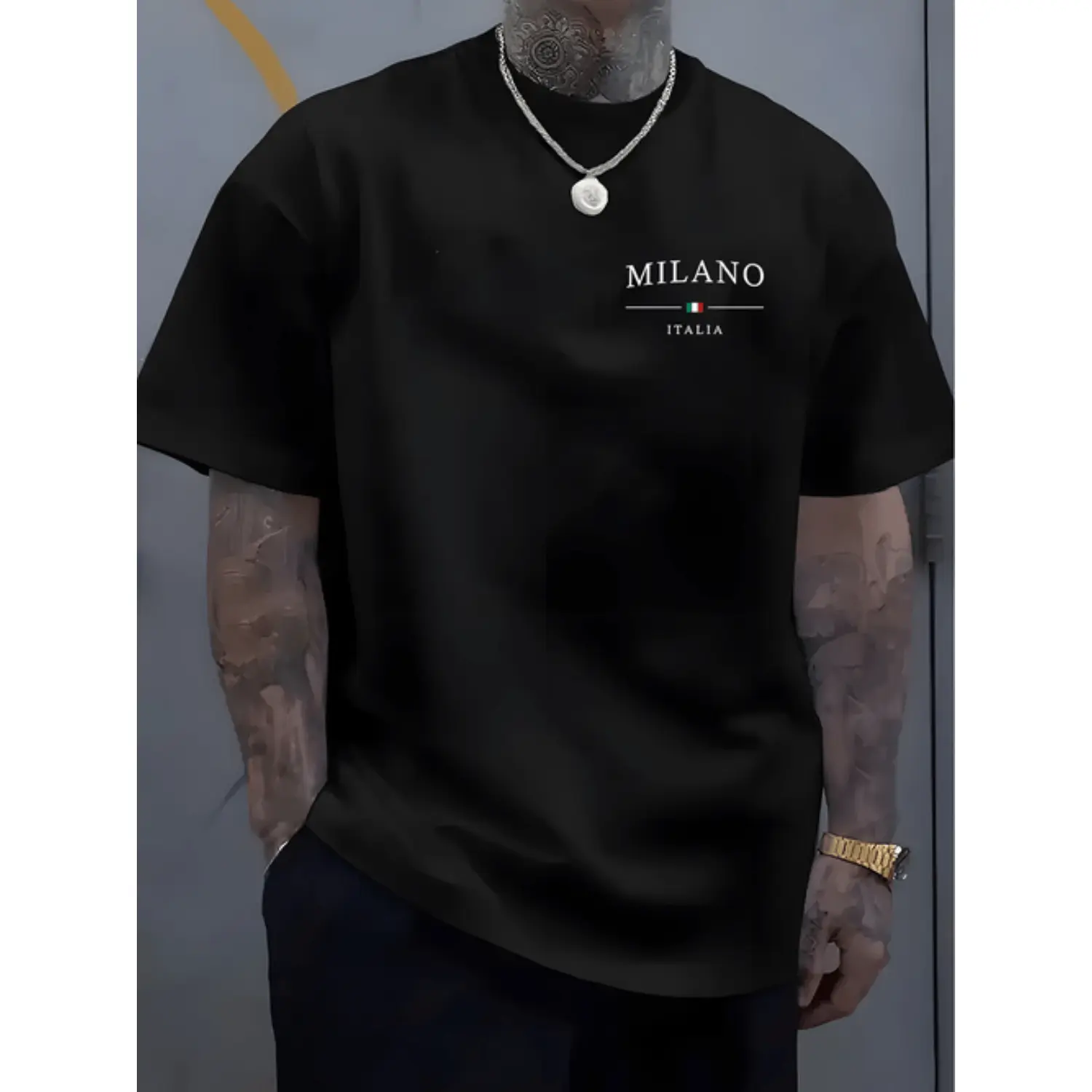 Men's Casual Short-Sleeve T-Shirt - Burning Man, Italy Graphic Print, Light Beige Round Neck, Breathable Regular Fit Summer Menswear Tops Casual Wear