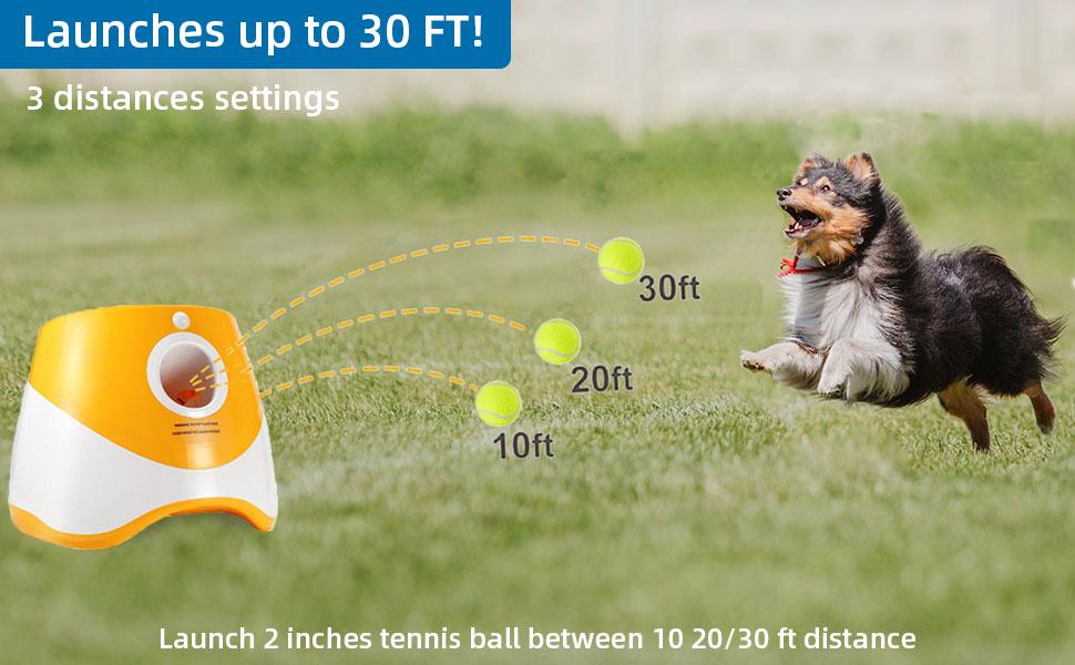 Automatic Dog Ball Launcher with 3 Mini Tennis Balls (2 Inch), 3 Adjustable Distances, Small & Medium Dogs Interactive Toy for Indoor Outdoor Play Durable Chew