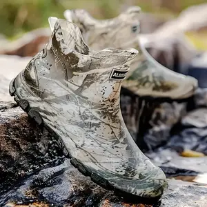 Men's Camo Waterproof Rain Boots - Durable, Slip-Resistant Short Ankle Boots for Outdoor Work, Fishing, and Gardening with Reinforced Rubber Sole and Pull Tab Design, Gardening Footwear| Camouflage Footwear| Slipresistant Footwear Boy Walking Shoes