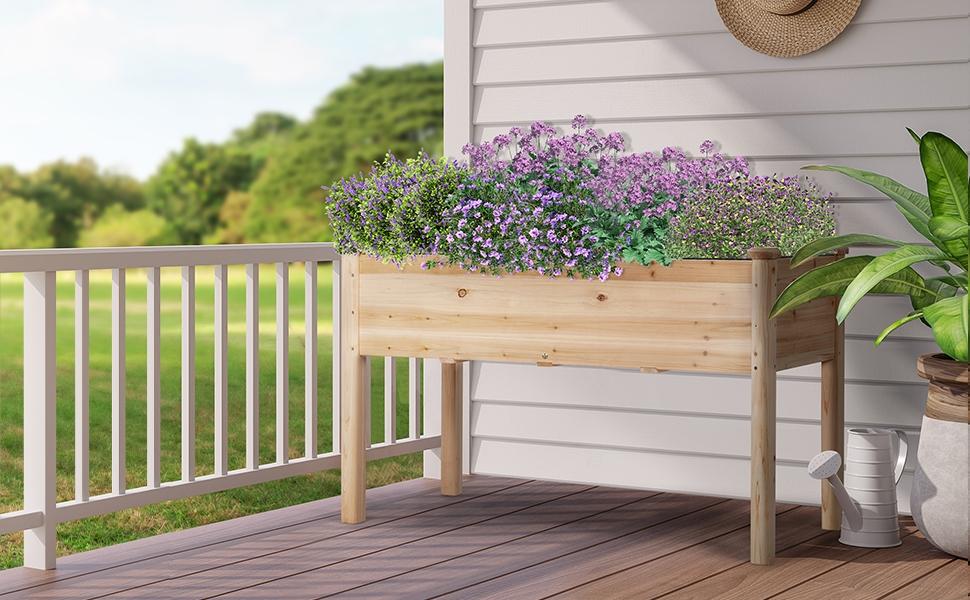 【Fir Wood】Yaheetech Raised Garden Bed Elevated Wooden Horticulture Planter Box with Legs Standing Growing Bed for Gardening/Backyard/Patio/Balcony