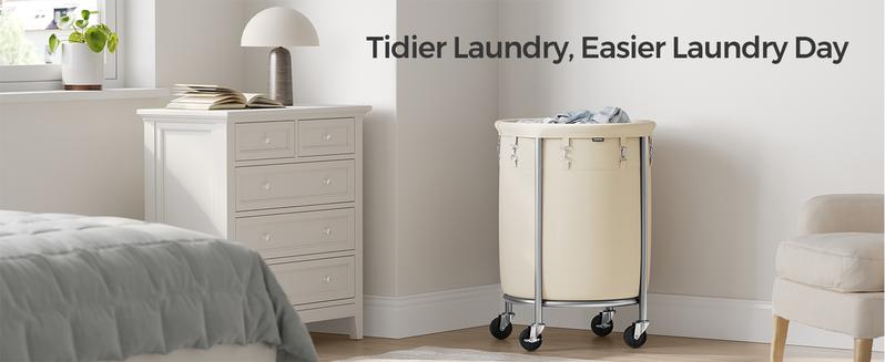 Laundry Basket with Wheels, Rolling Laundry Hamper, Round Laundry Cart with Steel Frame and Removable Bag ,Organiser