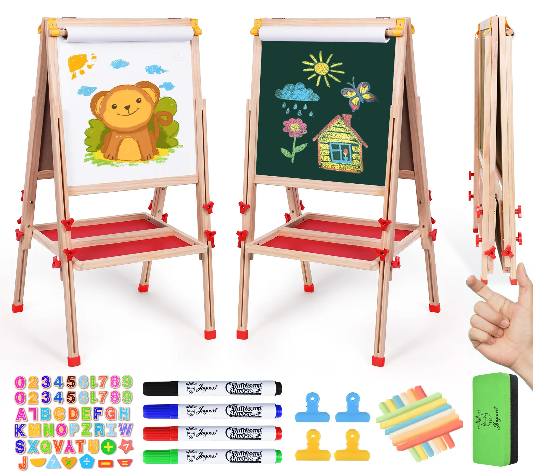Joyooss Kids Easel Wooden Double-Sided with Paper Roll Joyooss 108 RED Joyooss Kids Easel Wooden Double-Sided with Paper Roll Joyooss 108 RED