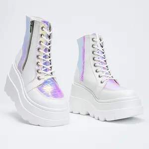 Radio Holographic Platform Ankle Chunky Block Heels Boots