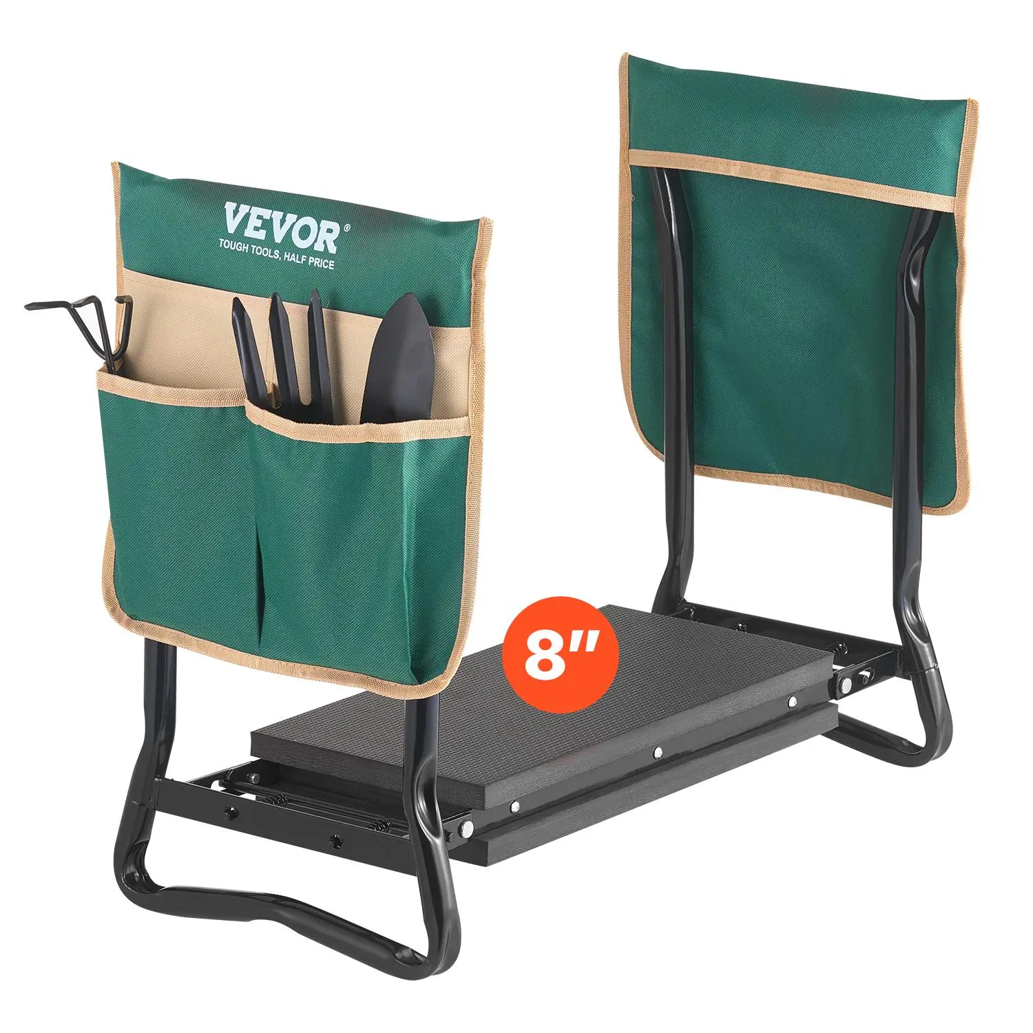 【FathersDayGift】VEVOR Garden Kneeler and Seat,  , 8 in Wide Kneeling Pad, Heavy Duty Garden Kneeling Stool, Folding Garden Seat with 2 Tool Bags, Relieve Knee & Back Pain, Portable Garden Bench for Women Grandparents