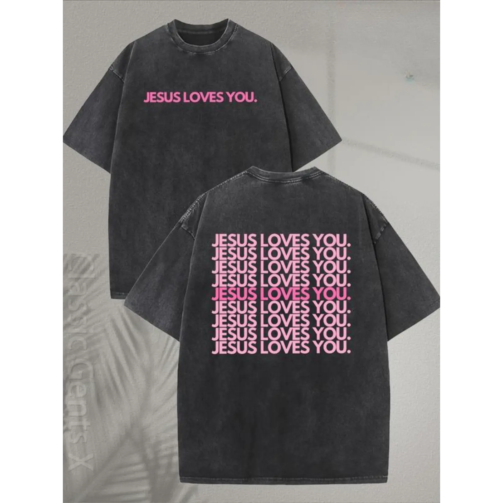 Unisex 230GSM Washed Cotton T-Shirt - "Jesus Loves You" Religious Pattern, Double-Sided Long-Lasting Vibrant Print, Crew Neck Church/Casual Apparel, Tear-Resistant Cotton, Top-Notch Print Keeps Colors Vivid, Machine Washable Gift, Unisex Sizing, Easy Choi