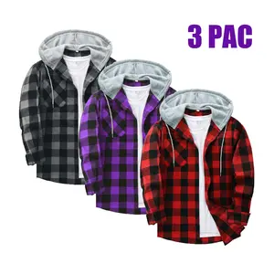 ZITY 3 Pack Men's Spring Lightweight Hooded Shirts - Wetsuit-Soft Thin Flannel Bundle - Multi-Color Value Set - Breathable Button Down Shacket for Men