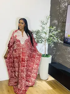 Zena Oversized Adire Crepe Boubou Dress with Embroidery | One Size Fits S–3X