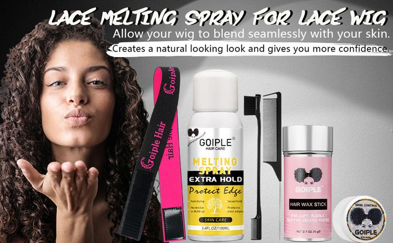 Melting Spray for Lace Wigs - Strong Hold Hair Adhesive for Extensions Edge Control and Wax Stick Gel No Residue Fast Drying Straightening Clear