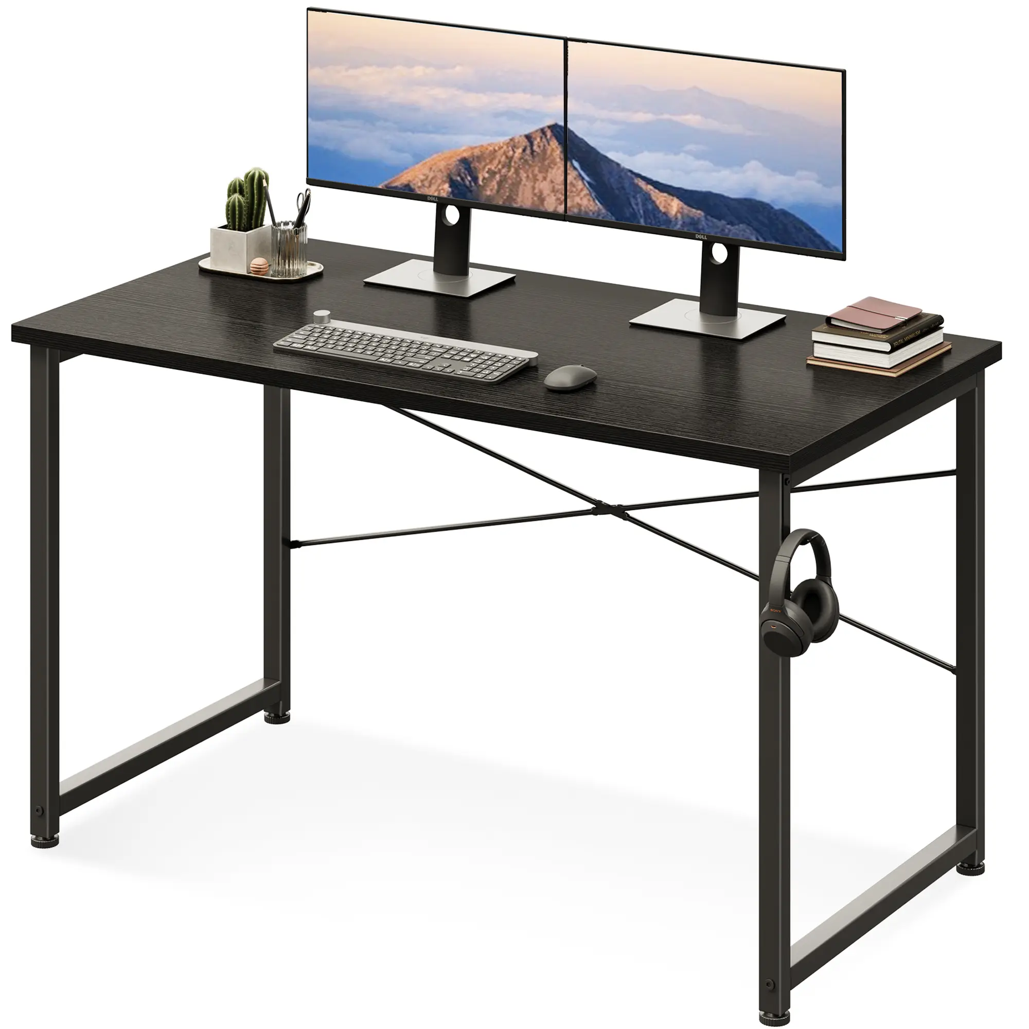 AODK Small Computer Desk with Headphone Hooks – Modern Writing Table for Home Office, Space-Saving Study Desk for Small Spaces