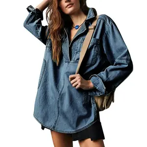 [2026] Women's V-Neck Denim Pullover Shirt