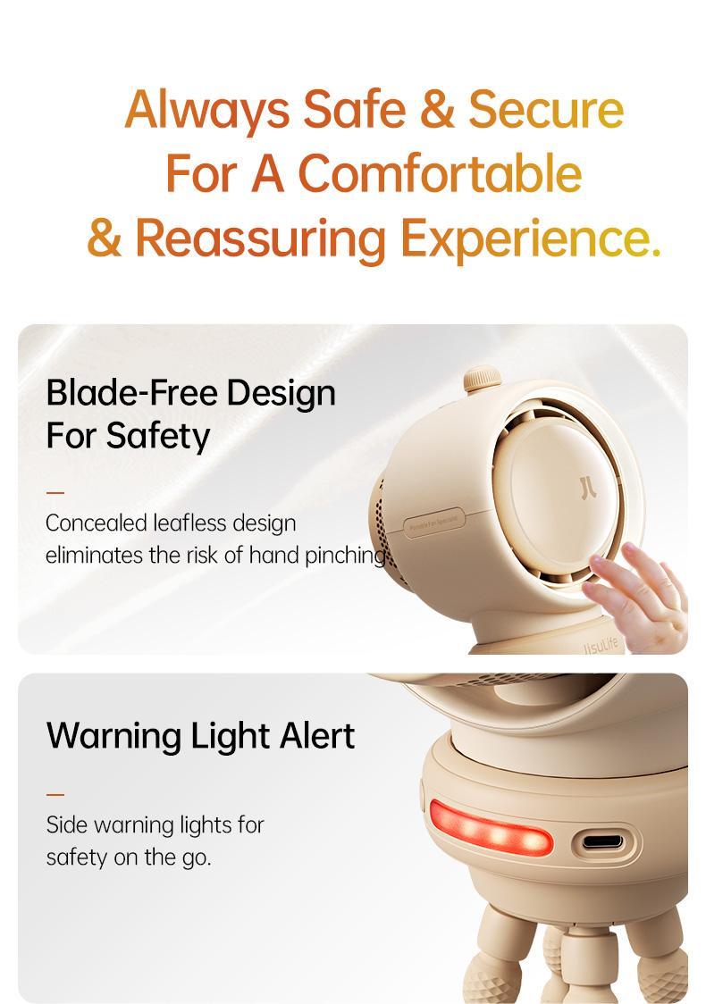JISULIFE Stroller Fan Life2 Portable Baby Crib Fan with 100 Speeds Air Purify & Air Turbo Tech Bladeless Battery Powered for Home Office & Camping - Rubber