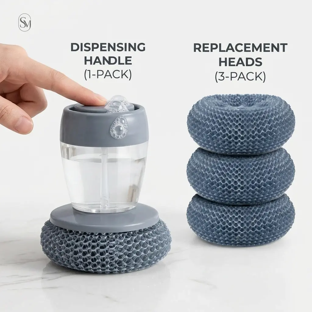 Palm Brush with Effortless Soap Dispensing - Comfort Grip Dish Scrubber Brush, Cleaning Products Tool for House Cleaning Tools, Scrubber Cleaning for Pots, Sinks