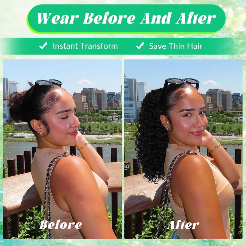 Kinky Curly Half Wig Synthtic Hair180Density curly 3In1 Half Wig Drawstring Seamless Flip Over Ready And Go Glueless Wigs With Beginner Friendly Upgrade Headband Wig for Women Daily Wear 14Inch