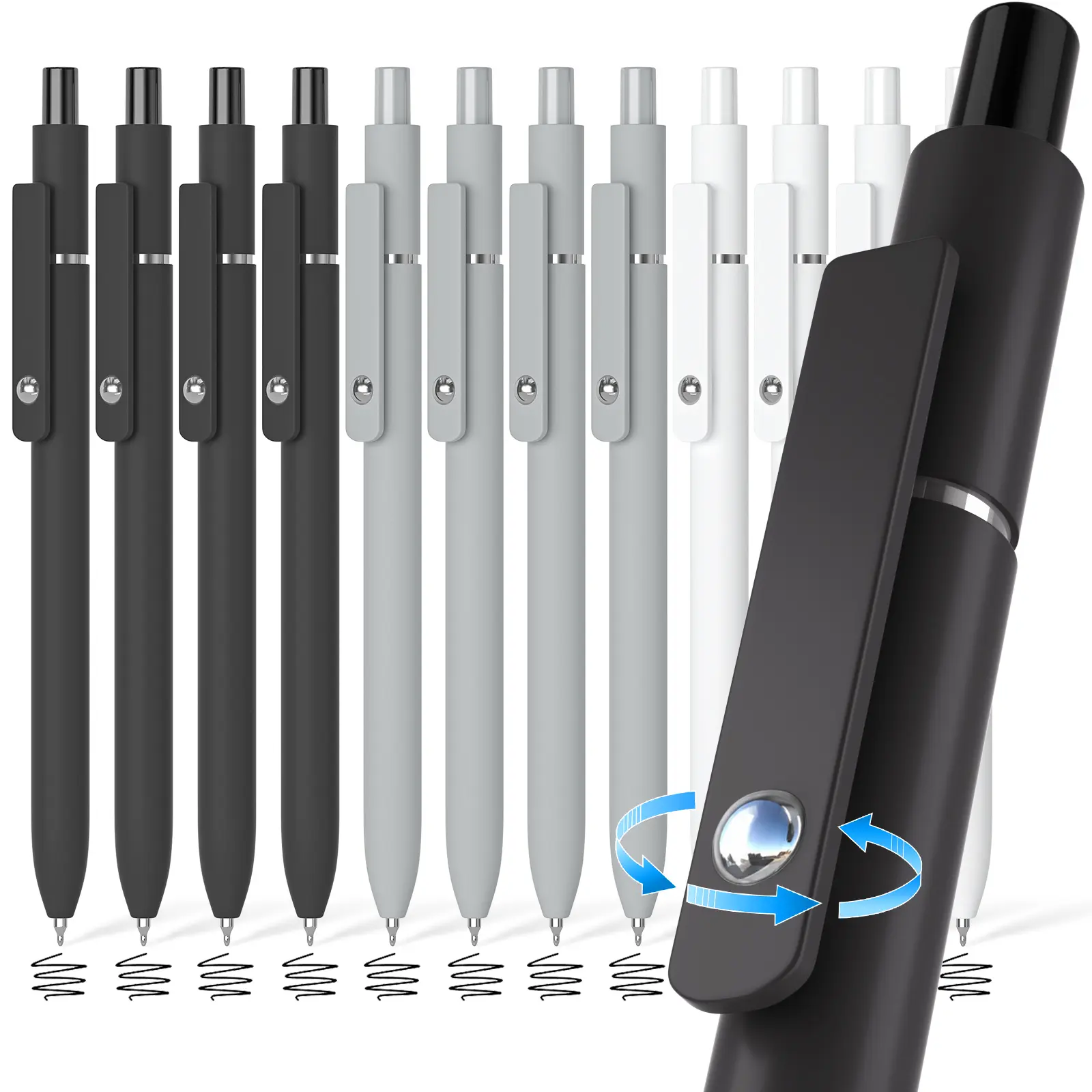 OMEYA 6/12 Pcs 0.5mm Fine Point Gel Pens - Retractable, 360° Rotating Steel Ball Clip, Crisp Rich Black Gel Ink Flow, Fast Note-Taking, Aesthetic Minimalist Neutral Shades, Fidget Roller Pens for Office, Journaling,back to school,back to school haul