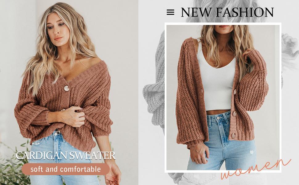 PrettyGarden Women's Chunky Knit Open Front Sweater Long Sleeve Button Loose Short Cardigan Outerwear Coats Womenswear Knitwear Casual