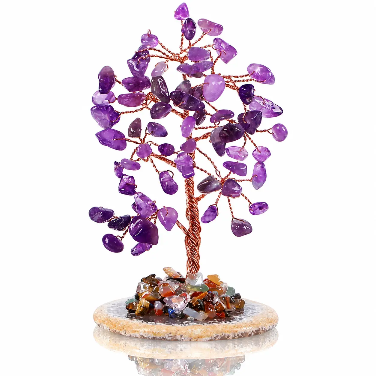 Genuine Stone Rose Quartz Feng Shui Tree - Tree Form Crystal Pebble Healing Stones, Multi-Size Handcrafted Home Decor Ornament, Gentle Love Energy Stress Relief Decor, Thoughtful Birthday Gift for Room Harmony & Balance, Decorative