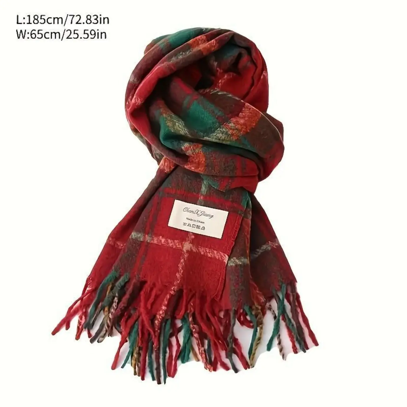 Unisex Classic Plaid Thick Knit Scarf - Tassel Detail, Warm Heavyweight, Vintage Plaid Charm, Comfortable Elastic Fit Shawl, Winter Outdoor Fashion Neck Accessory, Easy Styling Wrap