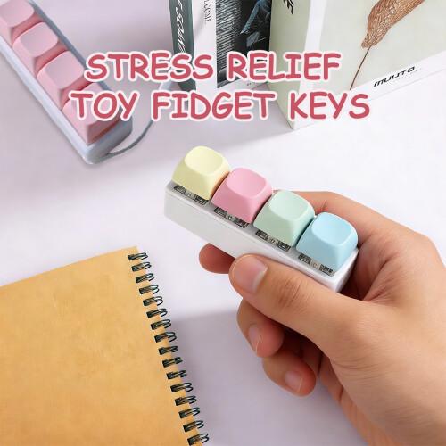 4 Keyboard Fidget Toy, 4-in-1 Keyboard Button Clicker Keychain Office Fidget Toys for Desk, Decompression Clicker Keyboard Fidget for Adults Stress Relief Pass Time