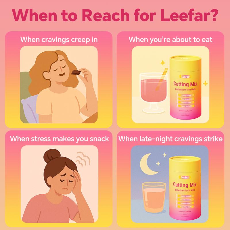 LeeFar Cutting Drink Mix – Berberine, Chromium, 5-HTP, Yerba Mate & Magnesium | Strawberry Açaí Flavor – 30 Servings