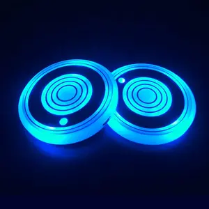 LED Car Cup Holder Lights  Changing USB Charging Mat Waterproof Cup Pad LED Interior Atmosphere Lamp Decoration Light Inside Car Lighting Accessories 2pcs - Signs, Transparent