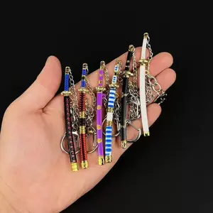 9cm One Piece Keychain Zoro With Anti-Lost Chain Metal Sword Model Gift For Anime Cosplay Charms Keyring Backpack Pendant