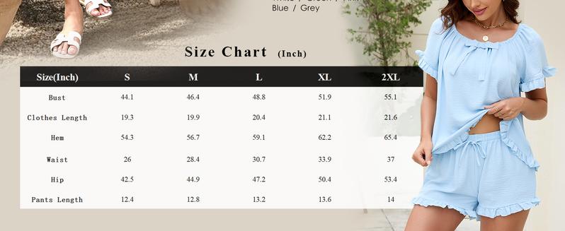 KFUBUO Womens Pajamas Set 2 Piece Ruffle Pj Soft Short Sleeve Tops and Shorts Sleepwear Set Cute Pajama Sets for Women