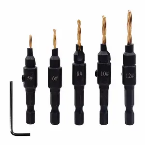 Counter Sink Drill Bit for Wood, 5 Piece Twist Srill Set Countersink Drill Bit Woodworking Tools with 2, 2.3, 2.8, 3, 3.5mm for DIY Amateur and Professional Carpenter
