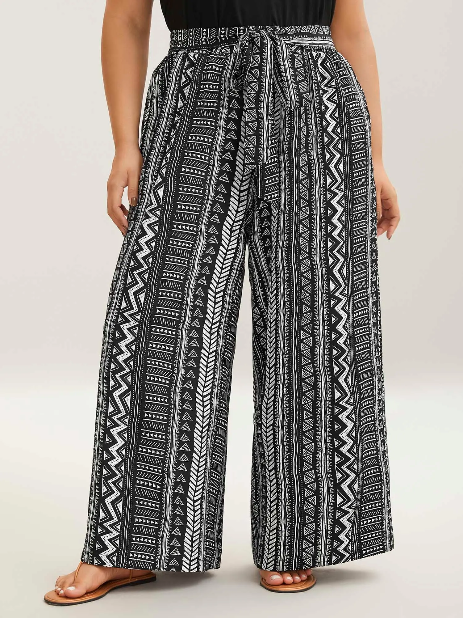 BLOOMCHIC Women's Plus Size Mid Waist Boho Print Loose-Fitting Polyester Wide-Leg Pants - Fashion Trousers with Slanted Pockets, Belt Loops,Bottom Knot,Comfortable Fabric - Casual Summer Wear [M-6X] Wideleg,Summerfinds,back to school shopping
