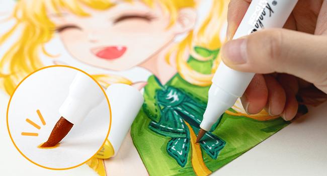 Ohuhu Alcohol Markers: Mini Brush & Slim Broad - 60 Illustration Colors - Dual Tip Brush Tip for Artists Adults Coloring Illustration- Refillable - Kaala B Series of Ohuhu