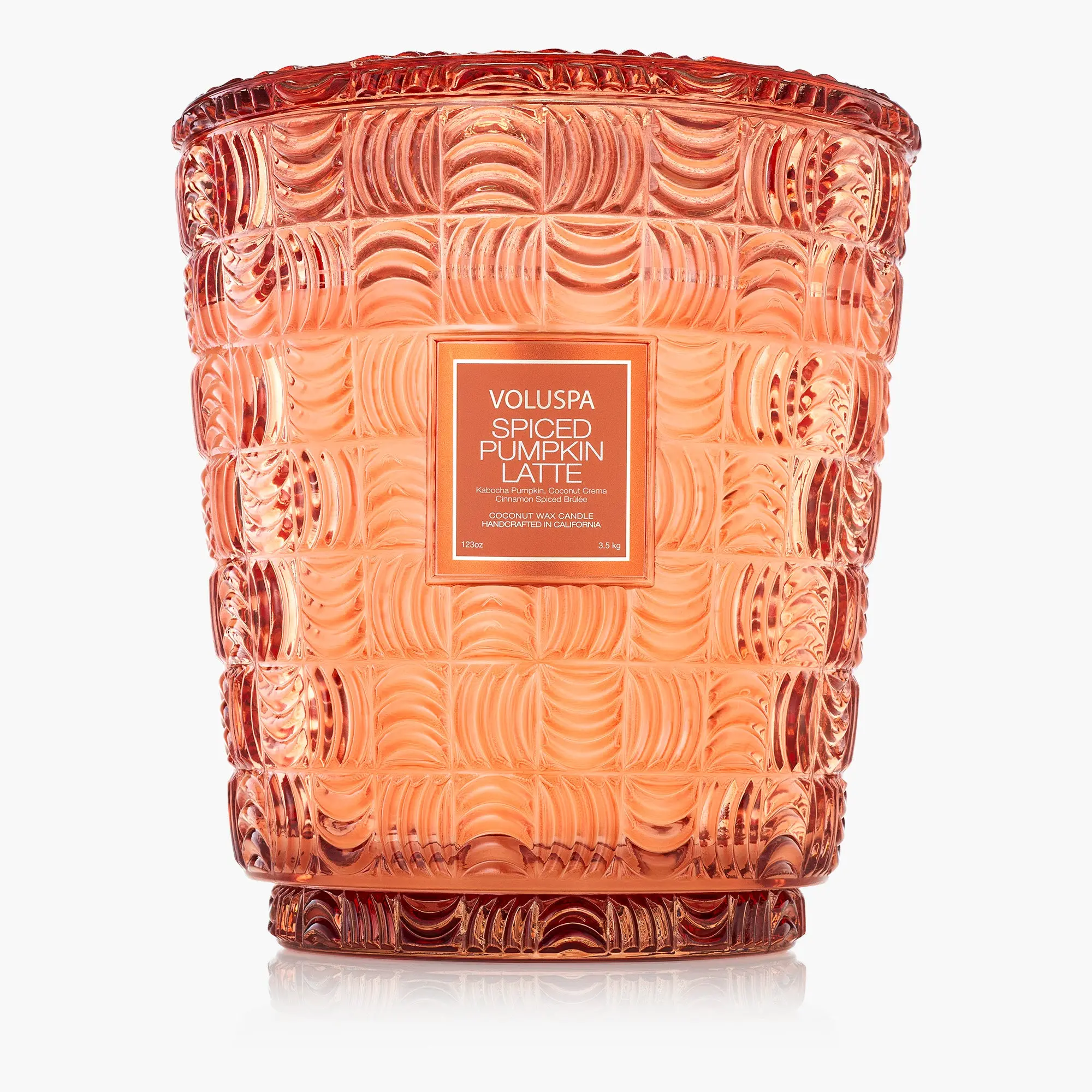 Spiced Pumpkin Latte Fragrance 5-Wick Hearth Candle, Coconut-Vanilla-Marshmallow Scent, Home Decor Accent, Glass, Creamy