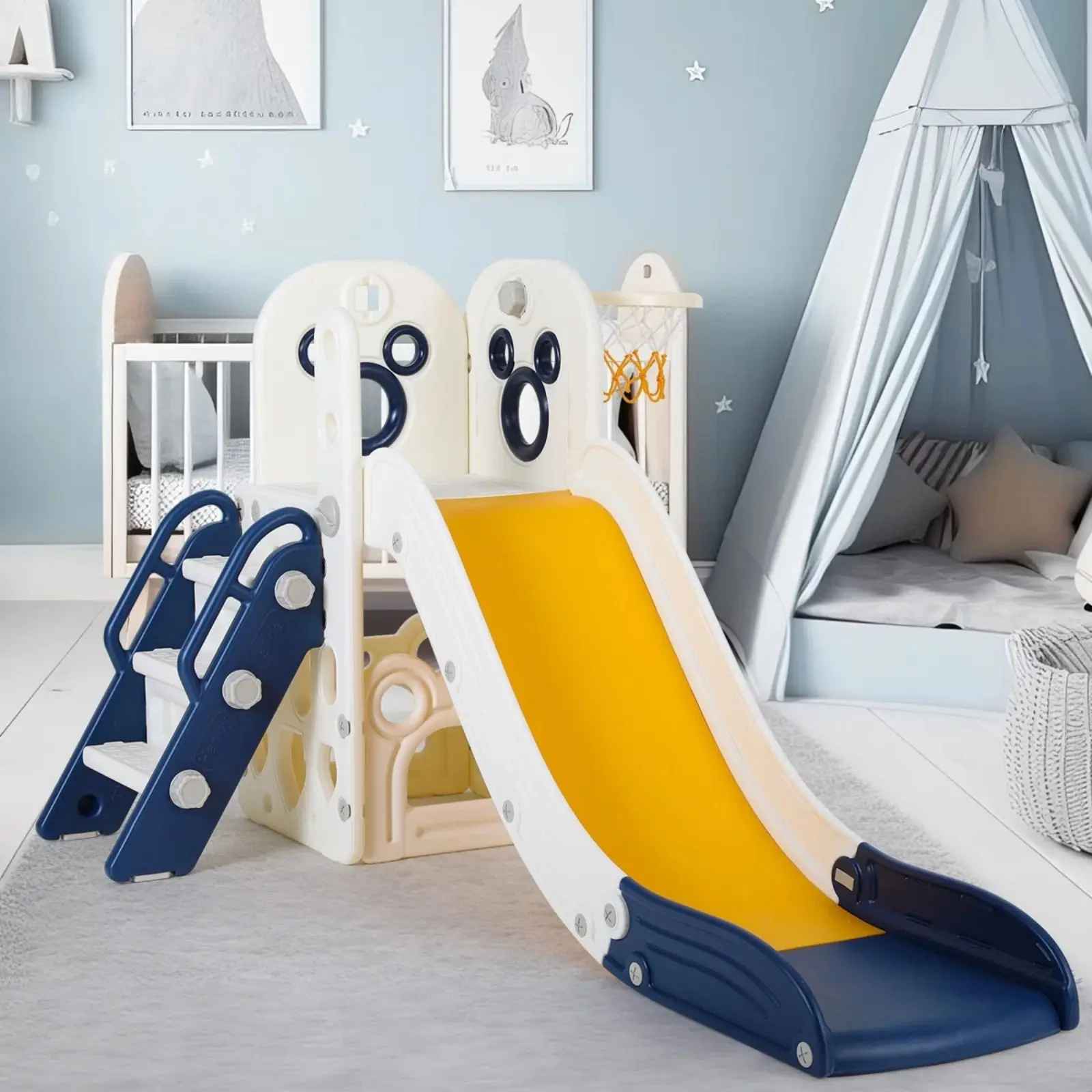MAMIZO Toddler Slide and Swing Set, Kids Slide Climber with Basketball Hoop, Suction Cup Reinforced Base, 4-in-1 Stair Slides with Anti-Slip Steps, Baby Boys Girls For Ages 3+, Indoor Outdoor for Backyard Nursey Playground【tiktokshopsummersale】