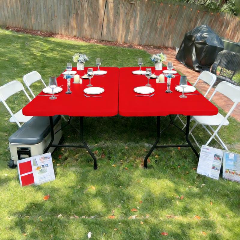 2 Pack Stretch Table Covers for 6FT Tables, Elastic Fitted Rectangle Tablecloths, Washable Spandex Fabric Tabletop Covers for Parties, Weddings, Picnics, Events (30"x72")