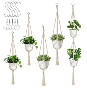 5 Pack Macrame Plant Hangers, Indoor Hanging Plant Holder with S Hooks and Hook Nails, 3 Sizes 34"/40"/54", Handmade Macrame Planter Hanging Baskets for Small Plant Pots, Boho Home Decor
