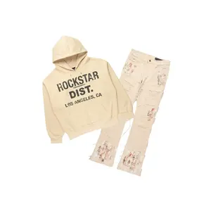 Saxon Beige/Beige Hoodie/Stacked Flare Jean Set Saxon Beige/Beige Hoodie/Stacked Flare Jean Set
