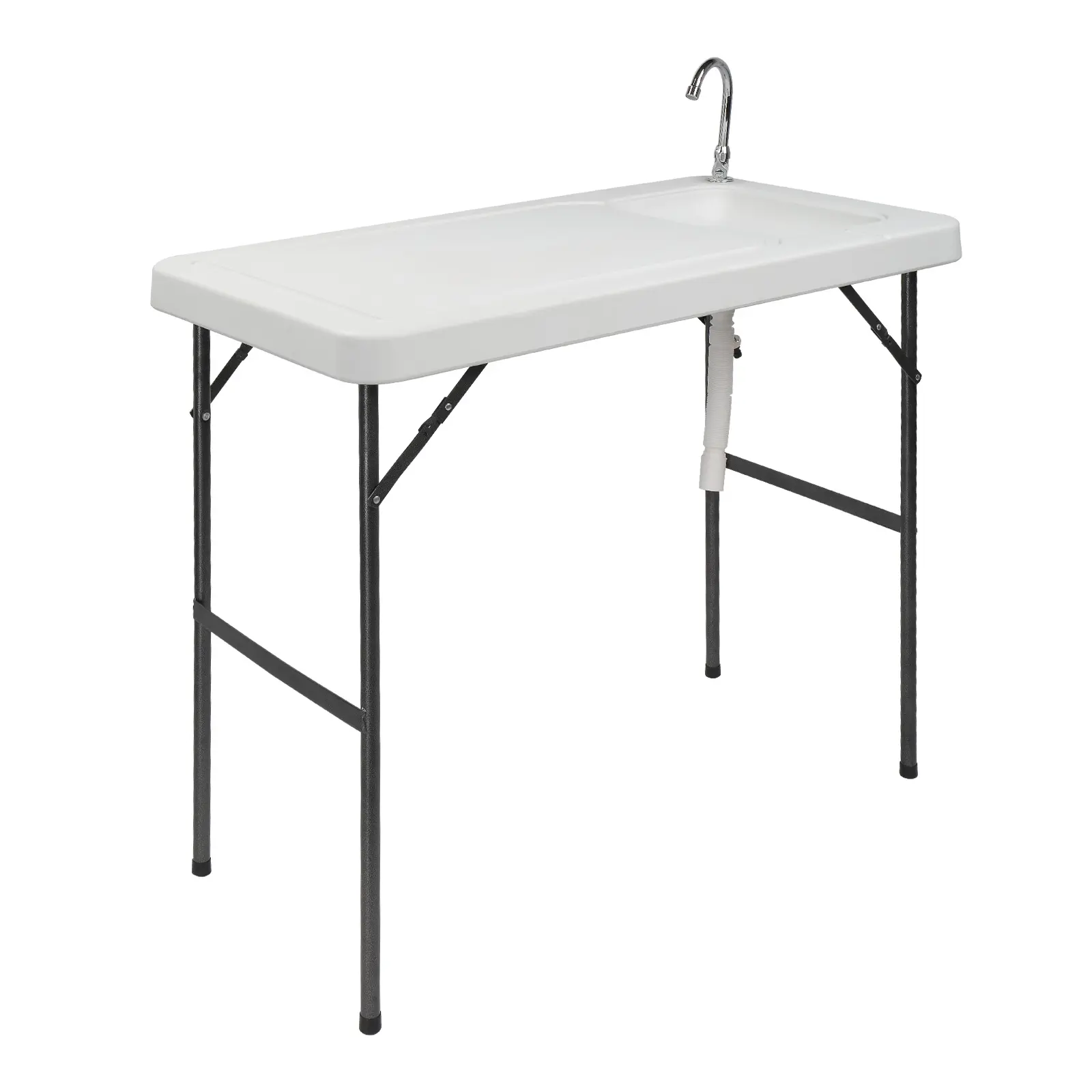 Folding Fish Cleaning Table, Portable Outdoor Prep Table with Sink and Faucet, HDPE Top and Steel Legs, for Camping, Hunting and Backyard Use
