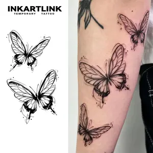 INKARTLINK Tattoo Tech, 2 Sheets Medium Semi Permanent Tattoo, Adult Art Design Temporary Tattoos, Lasts 1-2 Weeks, Waterproof, Realistic Look, No Adhesive, No Reflection (Butterfly Design)