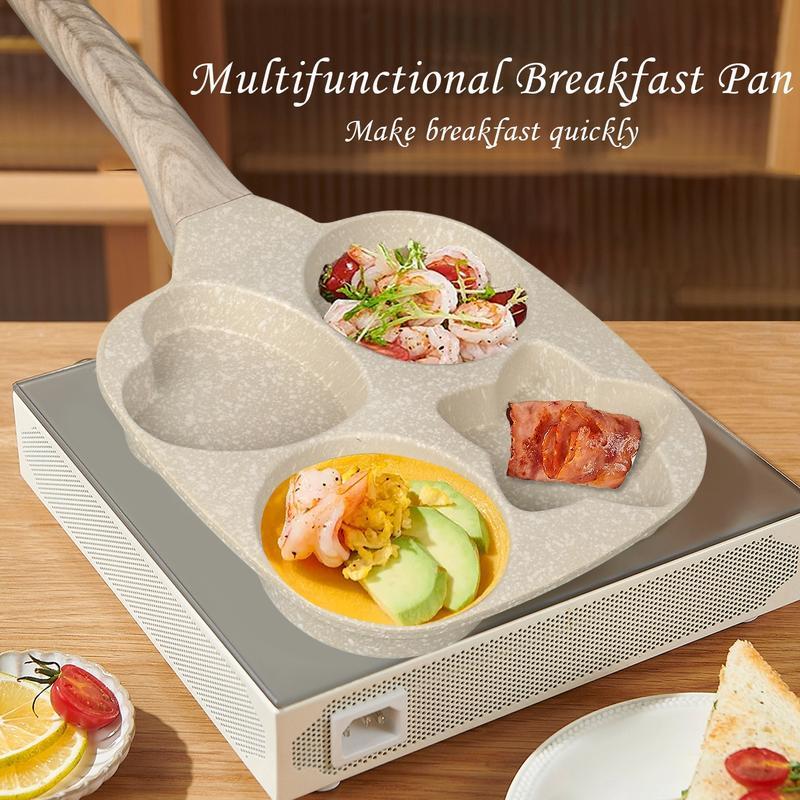 Nonstick 4-Cup Egg Frying Pan,Oil-Free Egg Pan,with Wooden Handle,Easy-Clean,for Pancakes,Burgers,Breakfast,Quick Cooking at Home,for Family Breakfasts