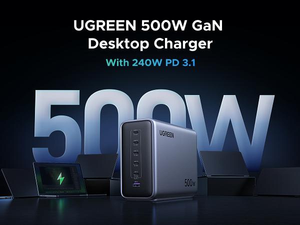 UGREEN Nexode 500W GaN Fast Charging Station - 6 Ports USB-C & USB-A, 240W Single Port, Smart Temperature Control, Space-Saving Design, for Laptops, Phones, and More，TikTokShopBlackFriday ,TikTokShopHolidayHaul