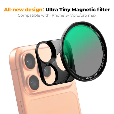K&F CONCEPT Magnetic CPL Camera Lens Filter - Ultra Tiny Snap-On Portable Accessory for iPhone 17/16/15/14/13/12/11 Pro/ProMax, Samsung & Other Smartphone/Cellphone, Anti-Glare, Texture-Enhancing, Mobile