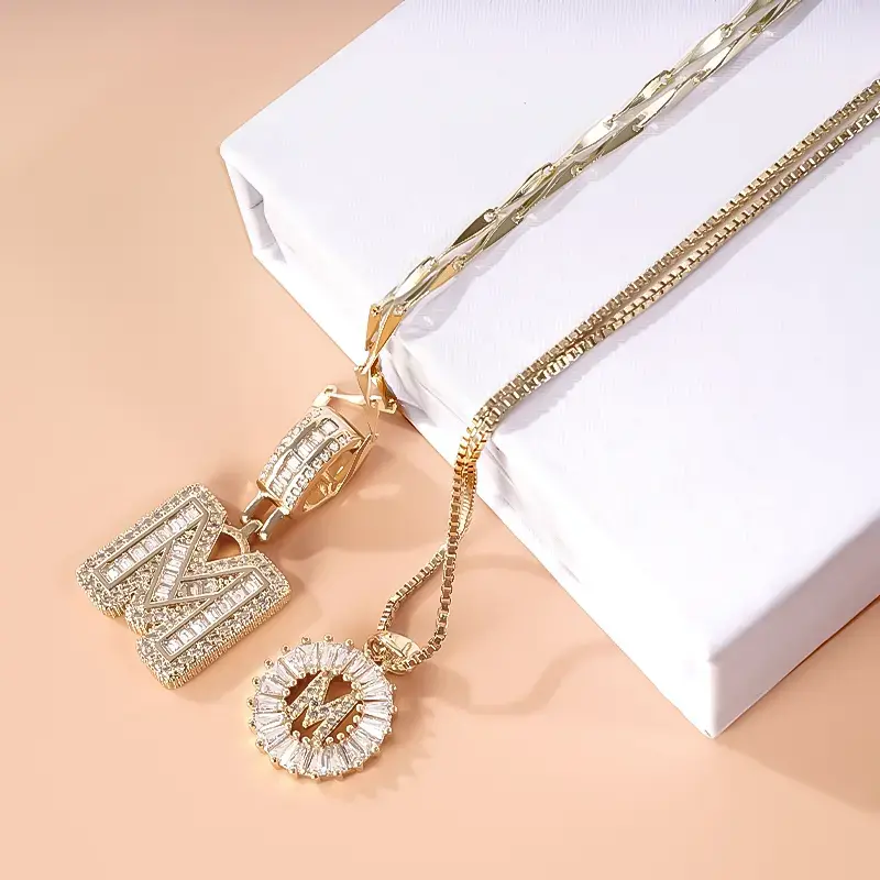 2 Pack Initial Necklaces Letter Pendant Necklaces 14K Gold Plated Alphabet Necklaces with Adjustable 17''-19'' Chain for Women Mother’s Day Gif