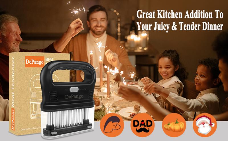 DePango Meat Tenderizer with 48 Stainless Steel Blades, Large Ergonomic Handle for Easy Pressing, Detachable Design for Thorough Cleaning, Ideal for Beef, Pork, Chicken