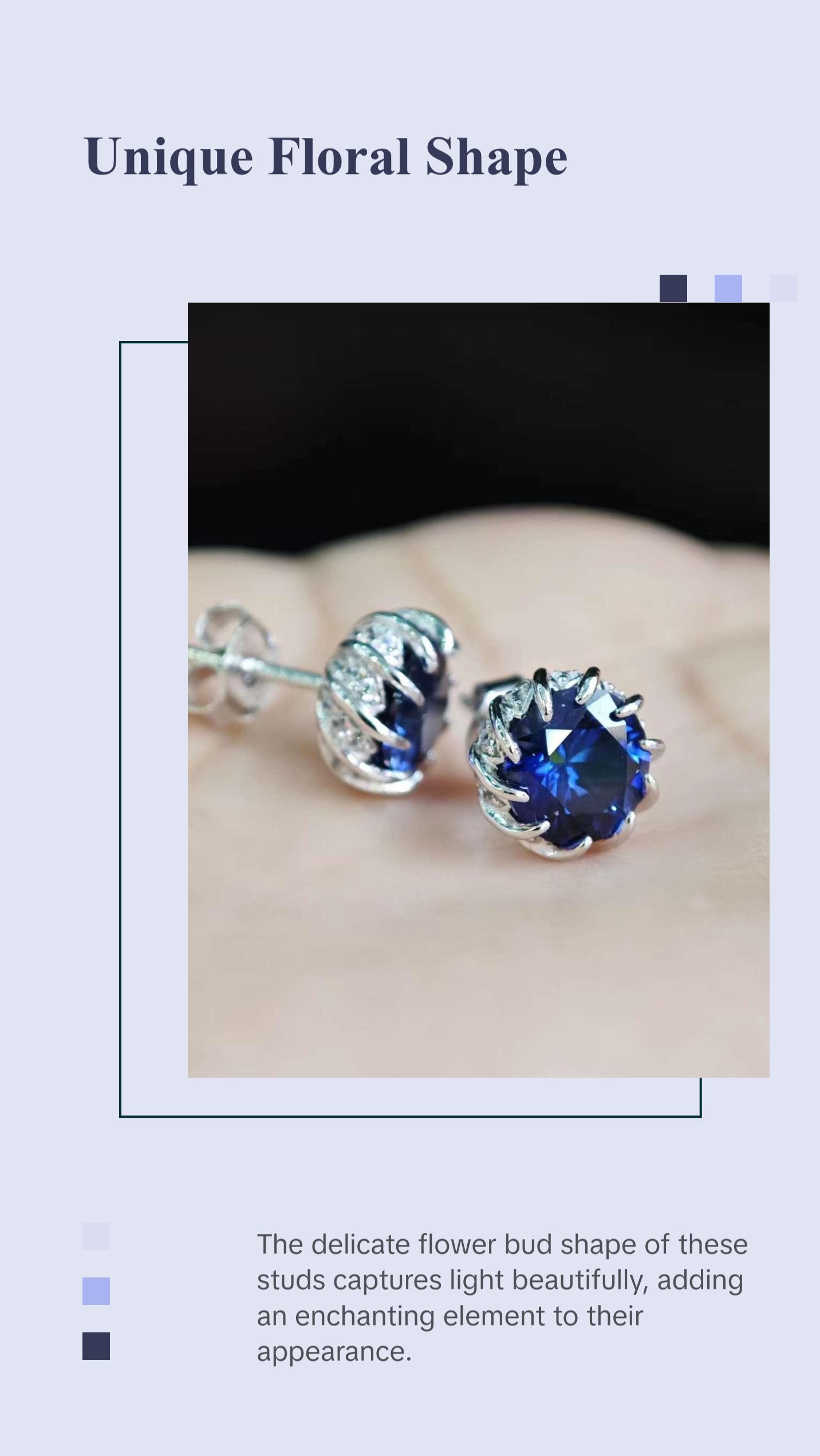 3 ct Lab-grown Sapphire Earring Studs - Flower buds Style with Sterling Silver