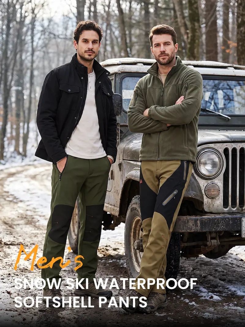 【Creator's Pick】GOPUNE Men's Waterproof Pants Insulated Cold weather Hiking Winter Snow Ski Softshell Outdoor Pants Zipper Pockets Climbing Jogger Trousers Thermal Lined Menswear